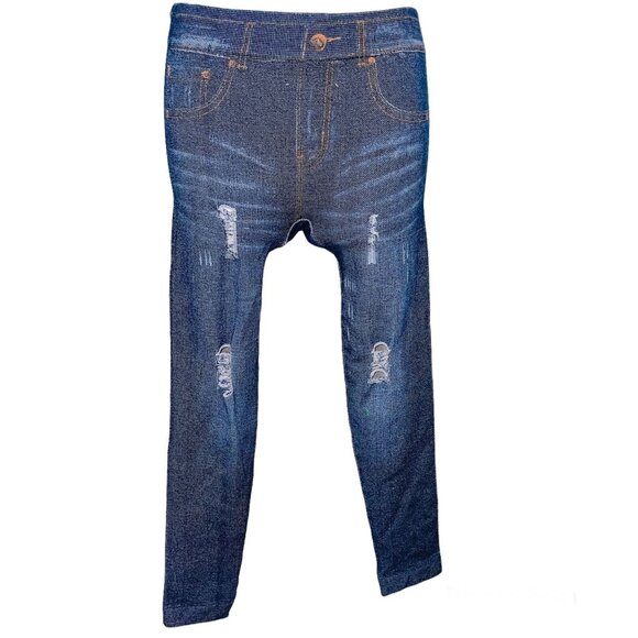 Weissman 10341 Adult Dance Size S Blue Stretch Leggings Distressed Jeggings - Picture 1 of 11